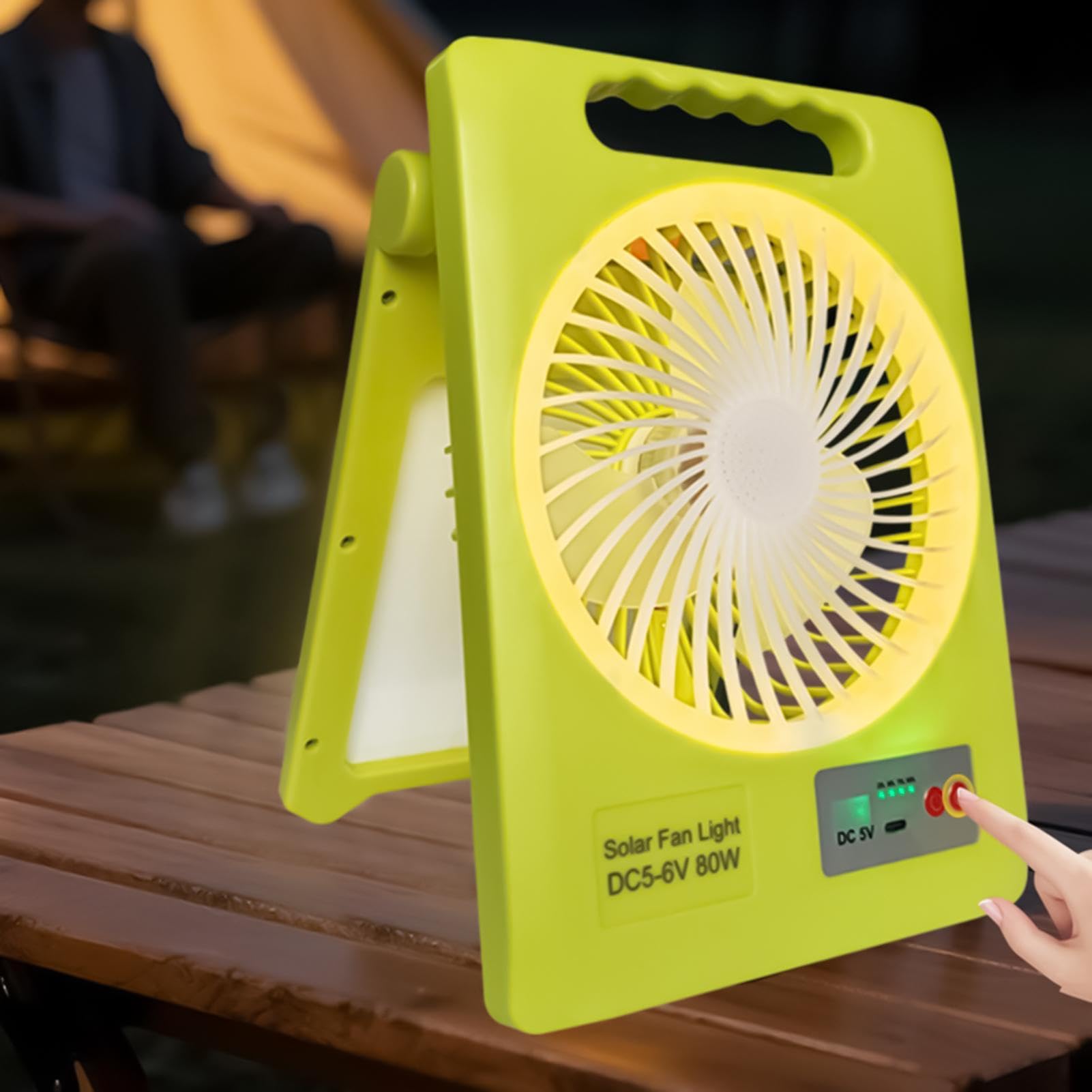Generico Ventilatori Per Esterni Ricaricabile e Portatile con Luce LED | Ventilatore Solare da Campeggio con Luce per Tende, Esterno, Spiaggia, Festival Estivi, Escursionismo, Casa, Pesca
