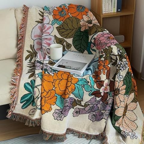 mixinni Garden Style Flower Leaves Couch Covers Blanket for 2-3 Cushion Couch Sofa, Jacquard Fabric Floral Printed Old Fashion Sofa Cover Washable for Pets Kids Cover