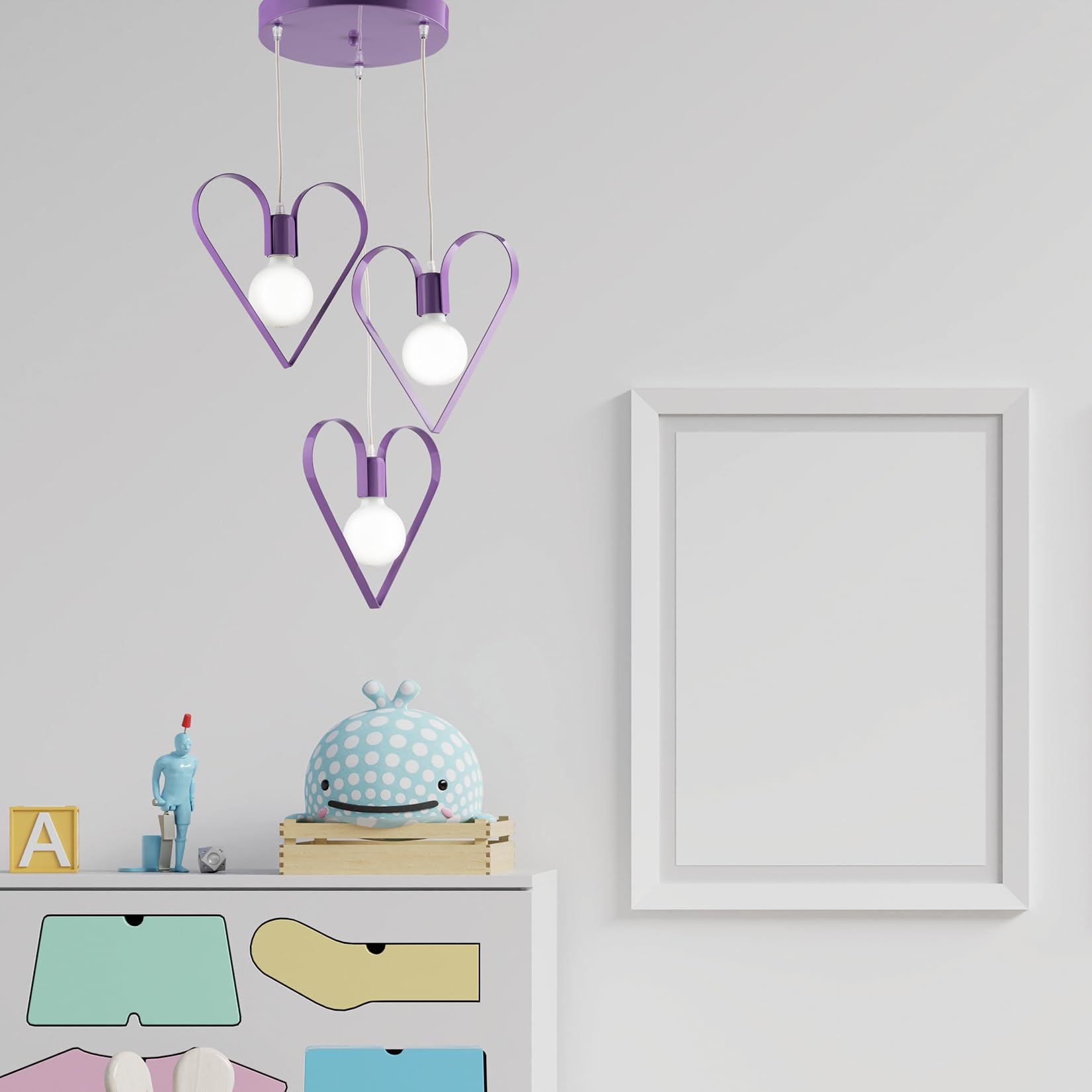 Light&More Lampadario per cameretta cuore 3 luci glicine