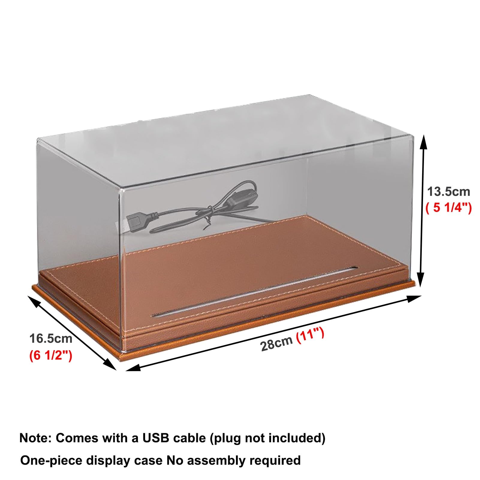 ZIMGOD Vitrina AcríLica Caja Expositora Apilable con Cable USB y Luz LED, Caja Acrílica de Modelo de Coche de Alta Transparencia para Escala 1/24, Vitrina con Placa de Fondo Extraíble(Brown)