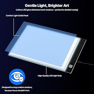 A4 LED Light Box for Tracing and Drawing - Ultra Thin Adjustable Light Table, USB Trace Light UP Pad Screen, Small Copy Board Tracer for Kids Artists, Sketching, Stenciling, and Art Crafting.