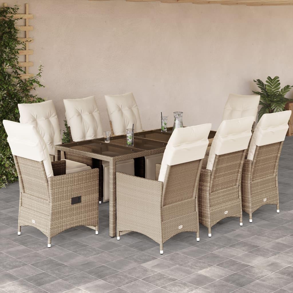 Juego de 9 piezas de jardín con cojín beige exterior A