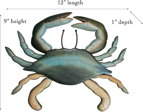 Miniatura 6 de T.I. Design Cangrejo azul de madera tallada a mano | Decoración de pared de playa náutica costera de Nueva Inglaterra