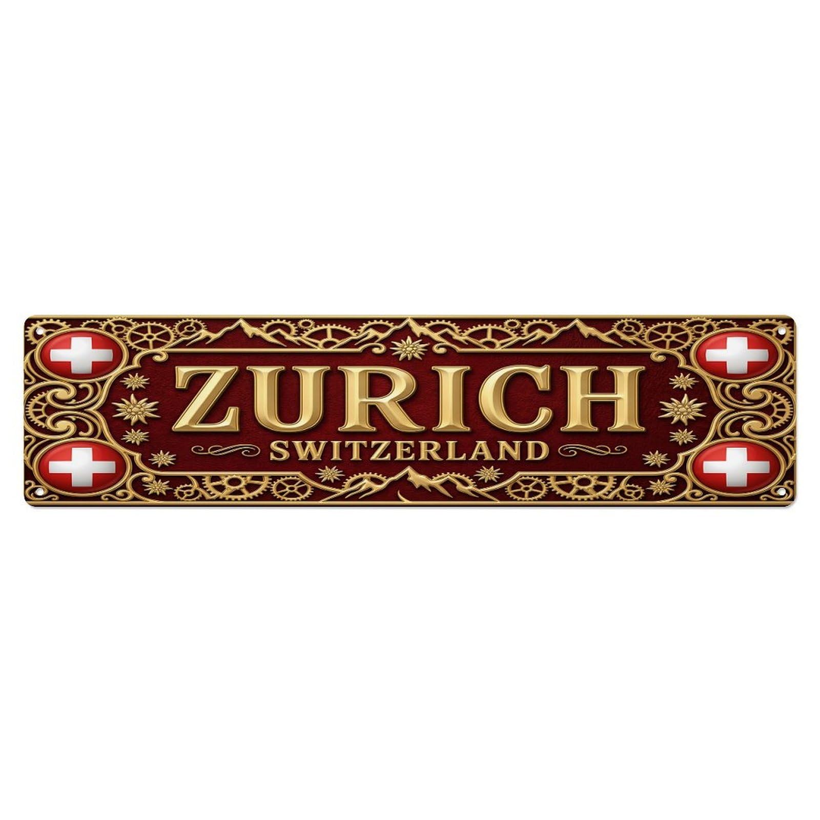 Olhnbad 4X16inch(10X40cm) Vintage Zurich Switzerland Flag Pattern Metal Tin Sign