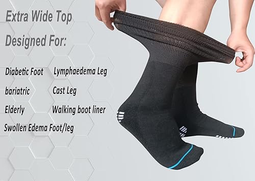 Miniatura 3 de Calcetines extra anchos para diabéticos bariátricos para hombres y mujeres, calcetines de linfedema fundido para tobillo hinchado del pie, 2 pares