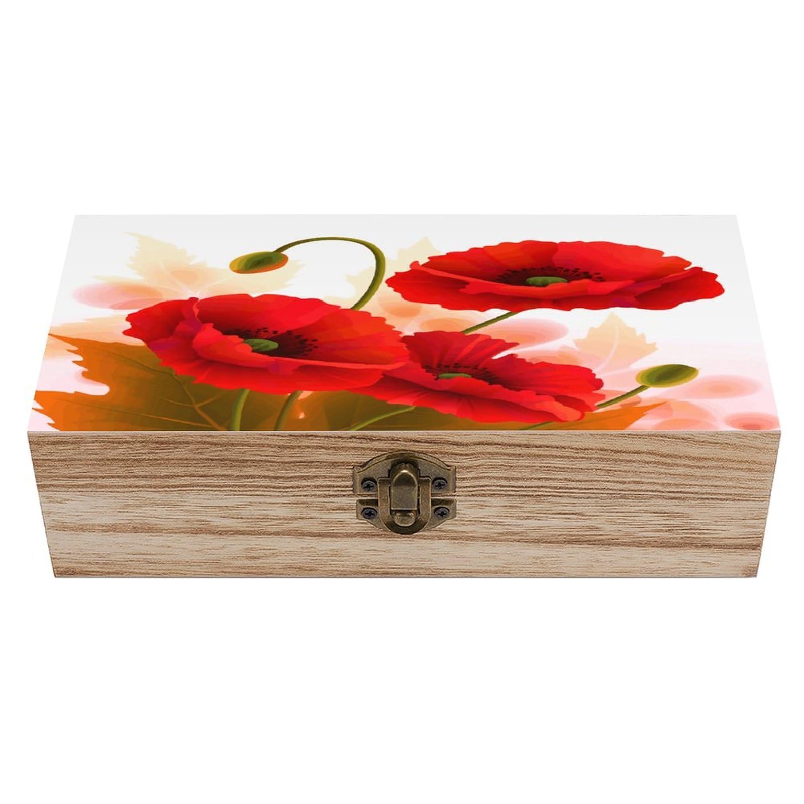 VstaDank Poppy Flowers Vivid Petals Wooden Storage Box with Hinged Lid Natural Wooden Box Beautifully Keepsake Boxes Vintage Wood Boxes Jewelry Organizer Trinket Storage Chest Unique Gift