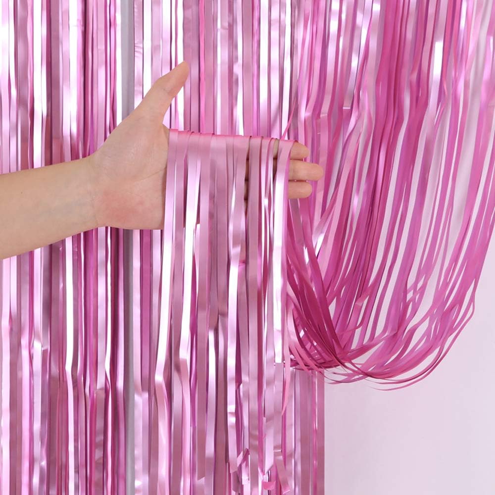 3.28 x 6.56Feet Foil Fringe Curtains Metallic Tinsel Photo Booth Backdrop Curtains Decoration for Birthday Wedding Baby Shower Christmas Halloween Holiday Party Decorations (Pink)