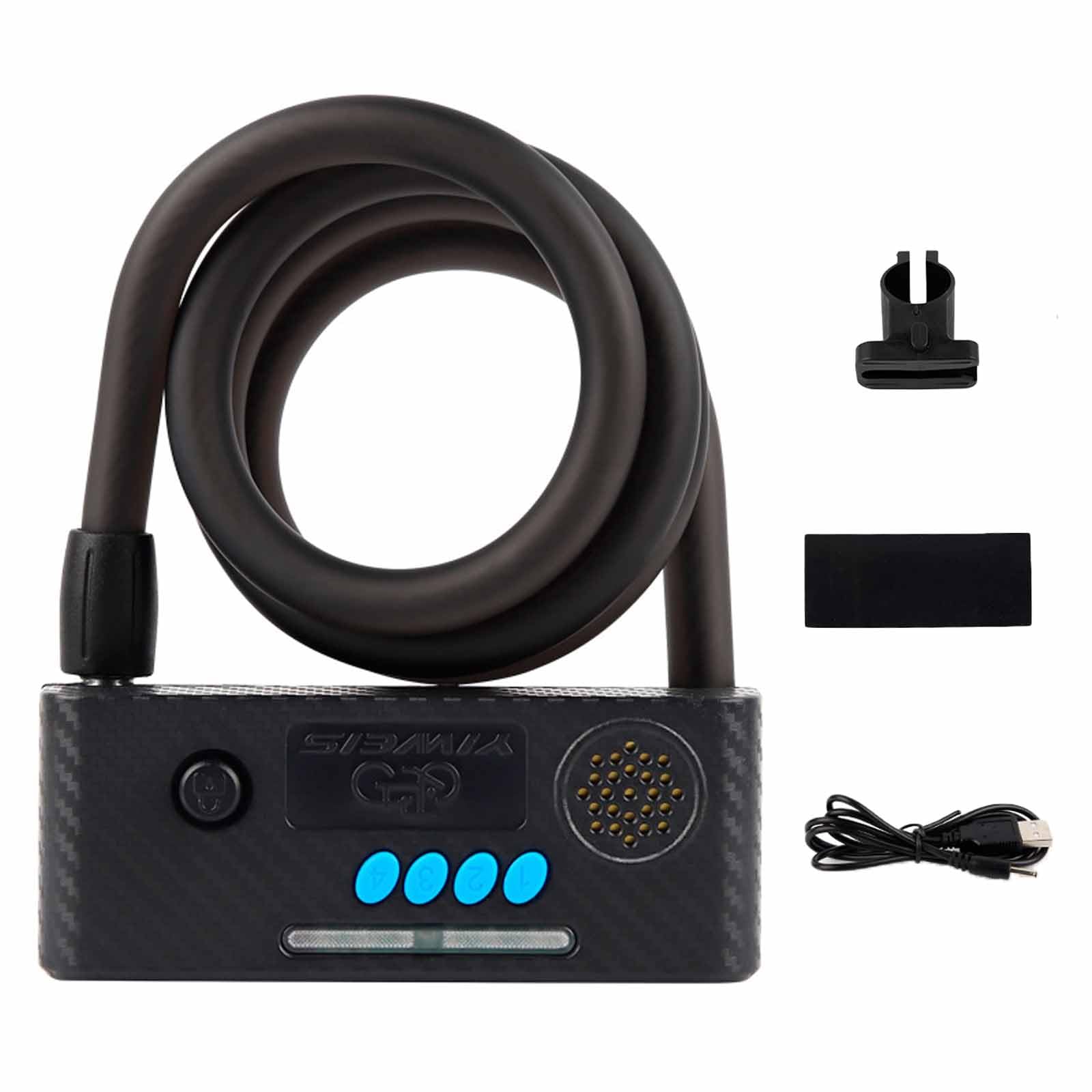 Lucchetto Per Bicicletta Intelligente Con Telecomando - Password A 6 Cifre, Allarme Con Sensore Di Vibrazione Da 95 DB, Cavo in Acciaio Antitaglio Da 60 Cm, Impermeabile IP65, Ricarica CC ,Black
