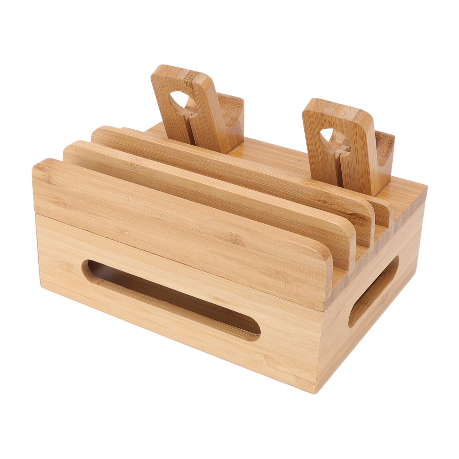 Stazione di Ricarica in Legno per Telefono e Tablet 5 Porte USB Multi-Charger Docking Station Organizer Compatto con Slot per Orologio Intelligente Compatibile con iOS e Android