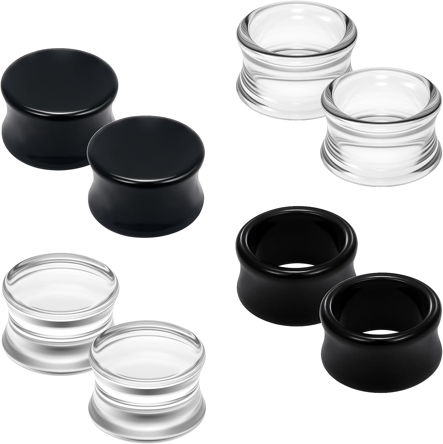 6G-30mm Acrylic Gauges for Ear Solid and Hollow Tunnel Plugs Stretcher lightweight Plugs Clear Black Double Flared Flesh Tunnels Earrings for Women Men