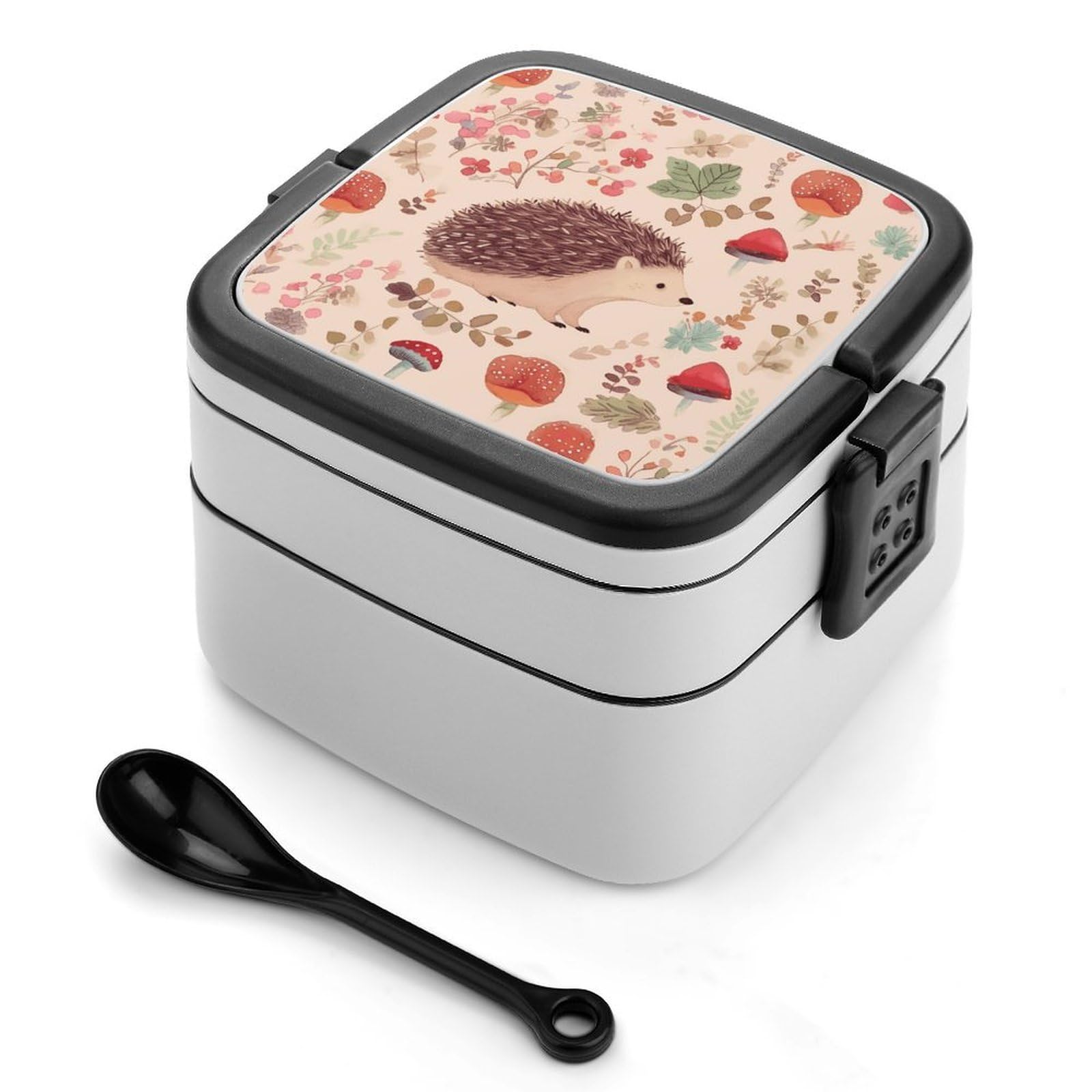 VstaDank Lovely Hedgehog Bento Box Portable Adult Lunch Box with 2 Layer&Spoon Reusable Insulated Lunchbox Large Food Containers Leak Proof Lunch Containers for Work Camping Meal Prep