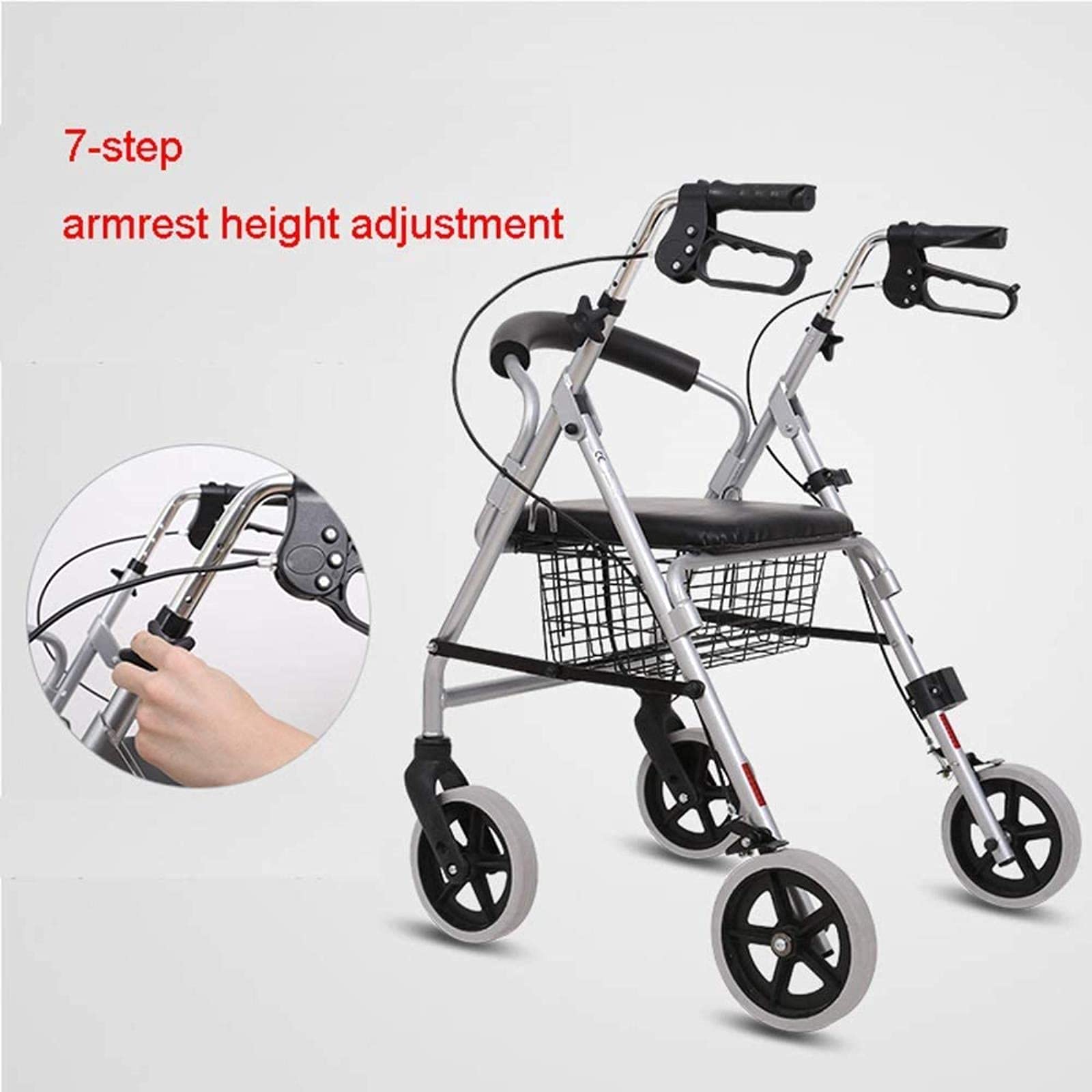 Rollator Walker Walker z siedziskiem i kołami, składany pionowy Rollator dla starszych mężczyzn, uwolniony, regulowana wysokość podłokietnika, wsparcie 500 funtów