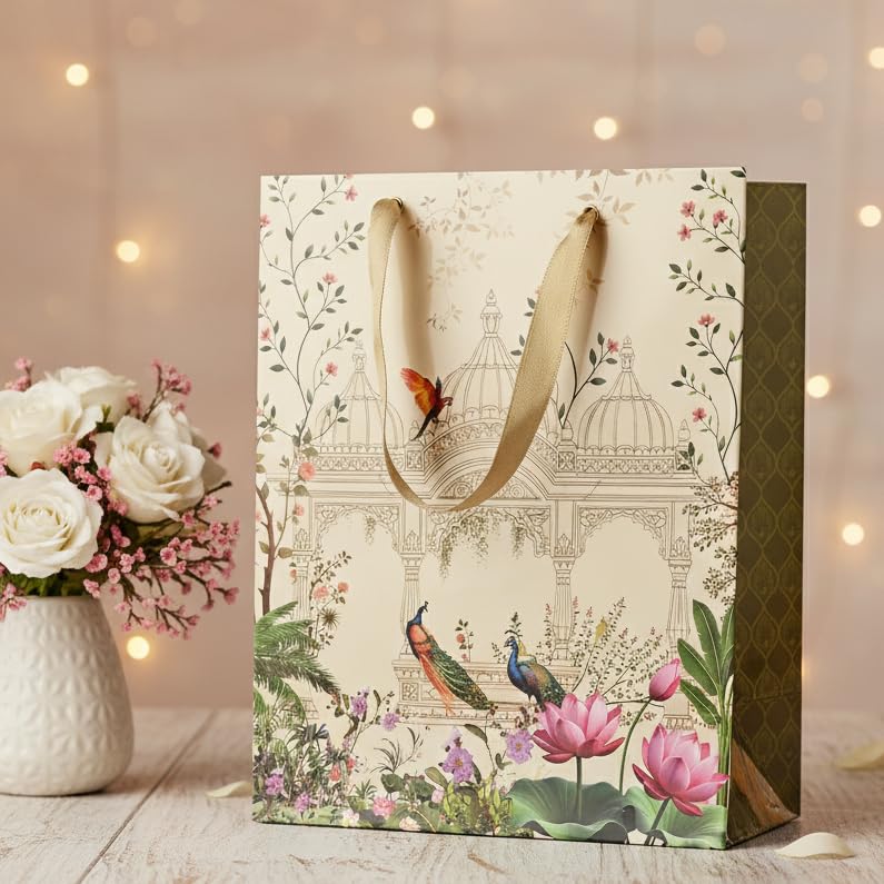 FONSIE paper bags || Luxury Mediuml gift bags (14 * 10 * 4.5 inches) gift bags for gifting in wedding, Diwali, baby shower, birthday, return gifts, goodies-Pack Of 30 (Peacock Green).
