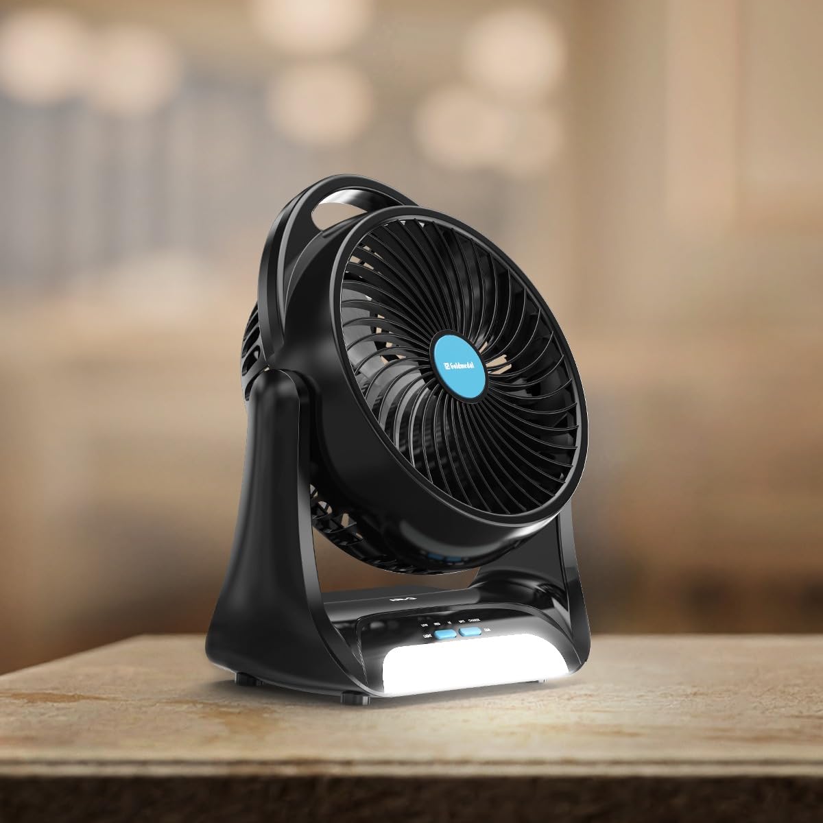 Goldmedal Air-Q 150 mm Mini Portable Personal Fan with LED – Black Blue | Pack of 1 | Desk & Wall Mountable| 270 ° Rotation | USB- Powered Rechargeable Battery | 4 Speed Setting-image-36