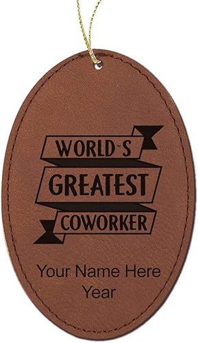 Miniatura 8 de LaserGram Personalized Christmas Ornament, World's Greatest Coworker, Faux Leather, Custom Laser Engraved Gift Idea (Oval Shape, Rustic)