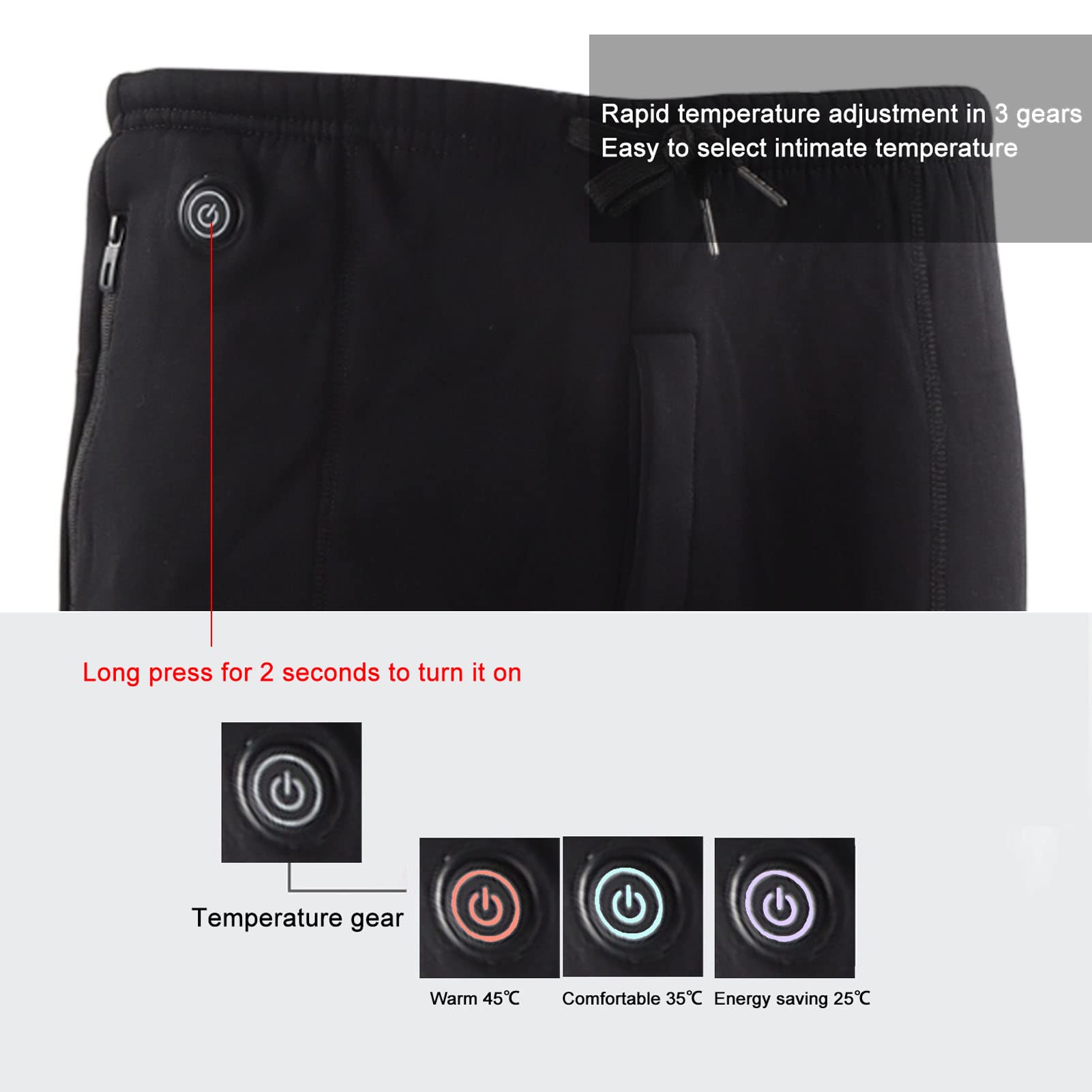 Pantaloni Riscaldati da Uomo, Pantaloni Riscaldanti Elettrici Comodi e Morbidi a Riscaldamento Rapido per Lo Sci (L)