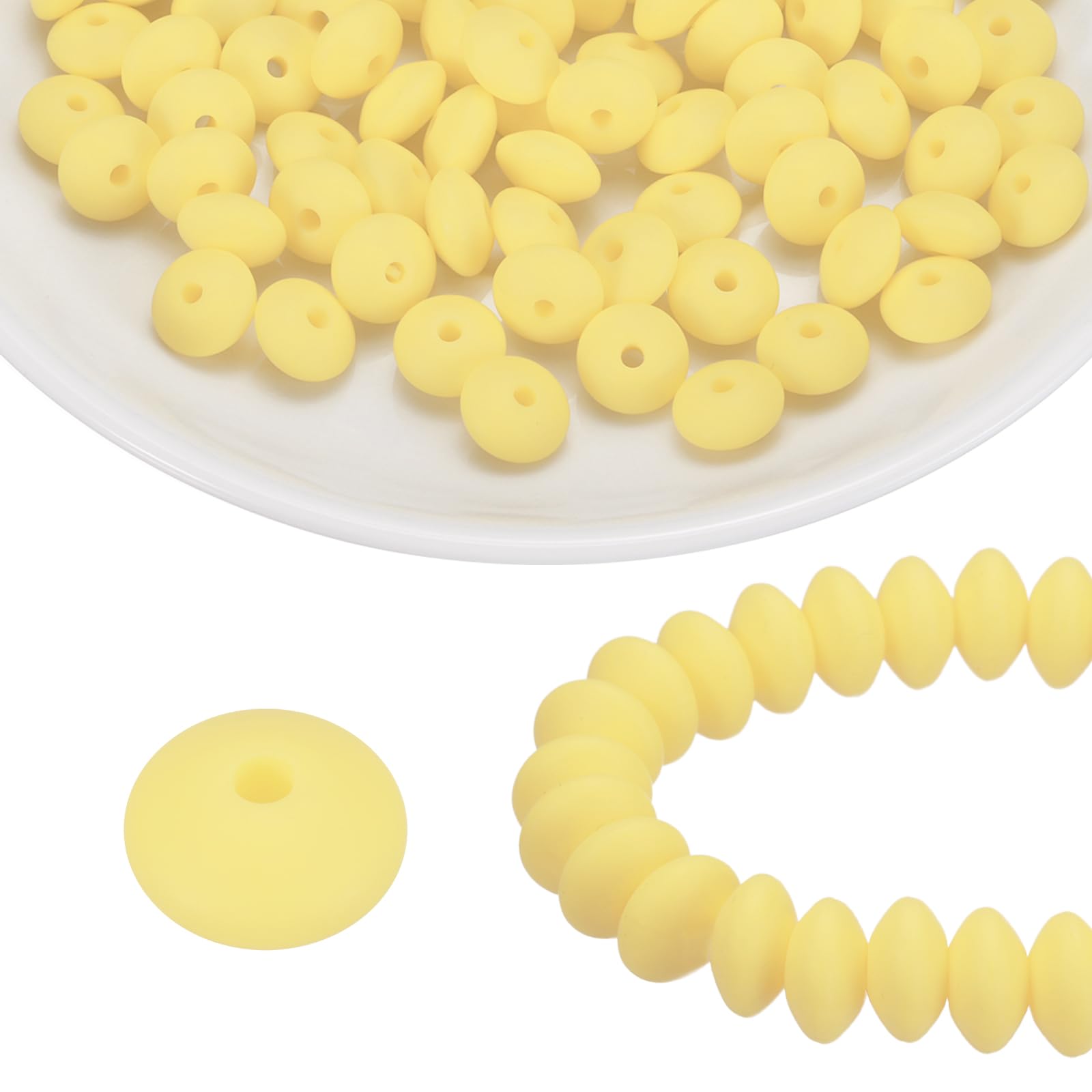 sourcing map 100Pcs Silicone Beads 12mm Lentil Rubber Focal Beads Bulk for Pens Keychain Bracelet Necklace DIY Crafts Making, Beige