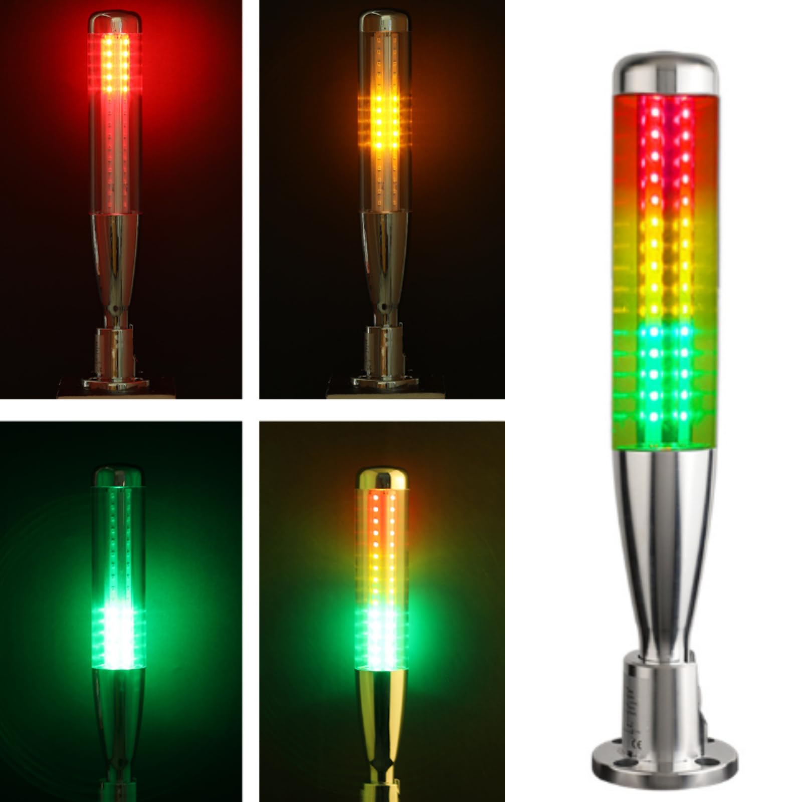 Luce Industriale A Torre Segnale LED 220V - 3 Colori (Rosso/Arancio/Verde) Lampeggianti, Con Cicalino 90dB, Staffa In Alluminio, Per Macchinari E Officine - 2