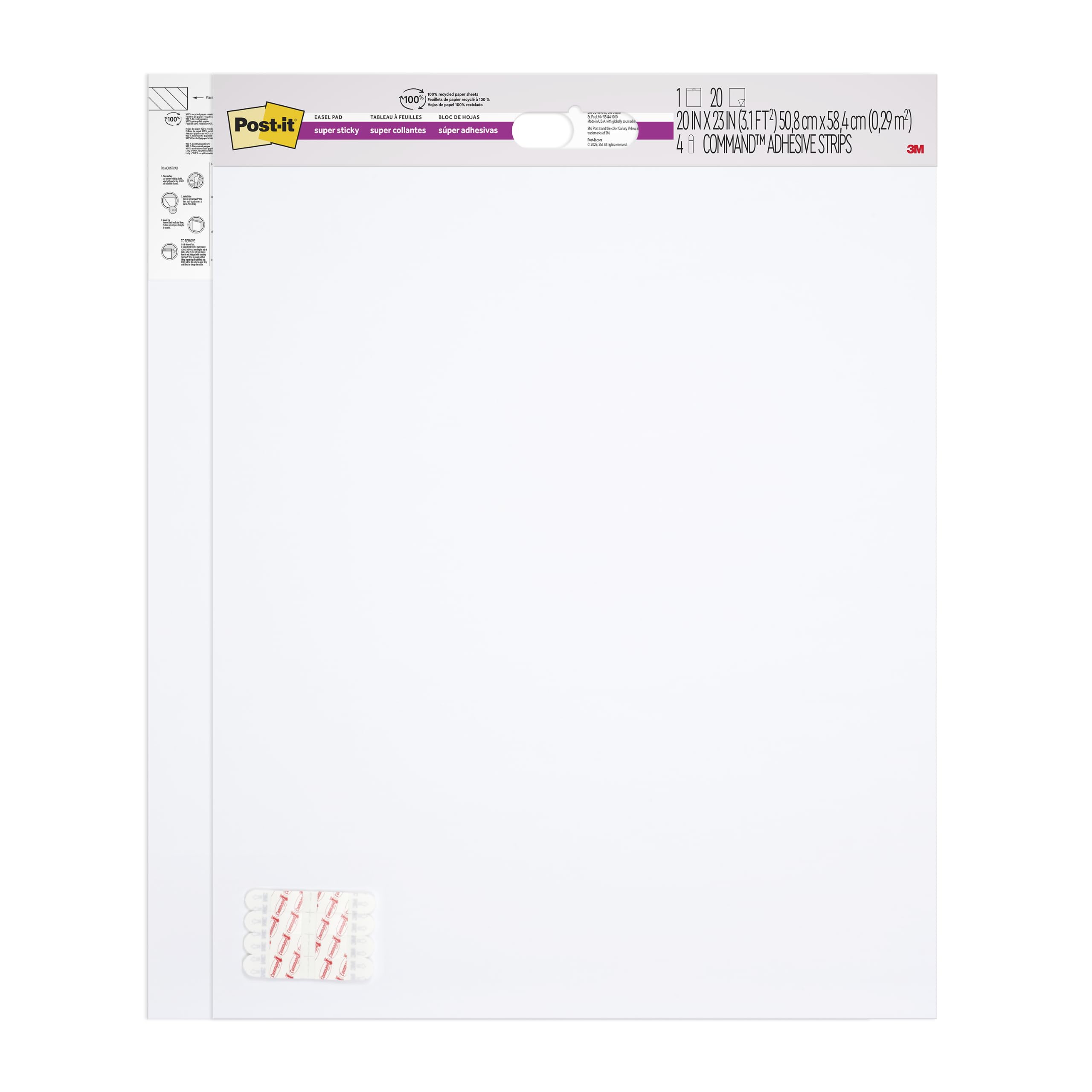 Post-it Super Sticky Meeting Charts, 2 Blöcke + 8 Command Strips
