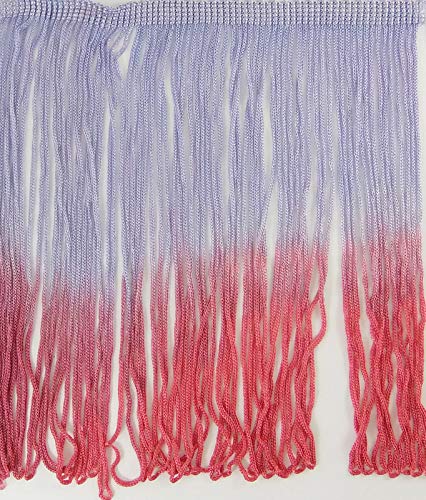 2 Yards Ombre Tie-Dye Multicolor Chainette Thread Yarn Tonal Loop Fringe- 7" Long - Sewing Lamp Shade Renaissance Dance Hawaiian Costumes Outfit Drapery- Coral Orange Lavender Shades -#09-07