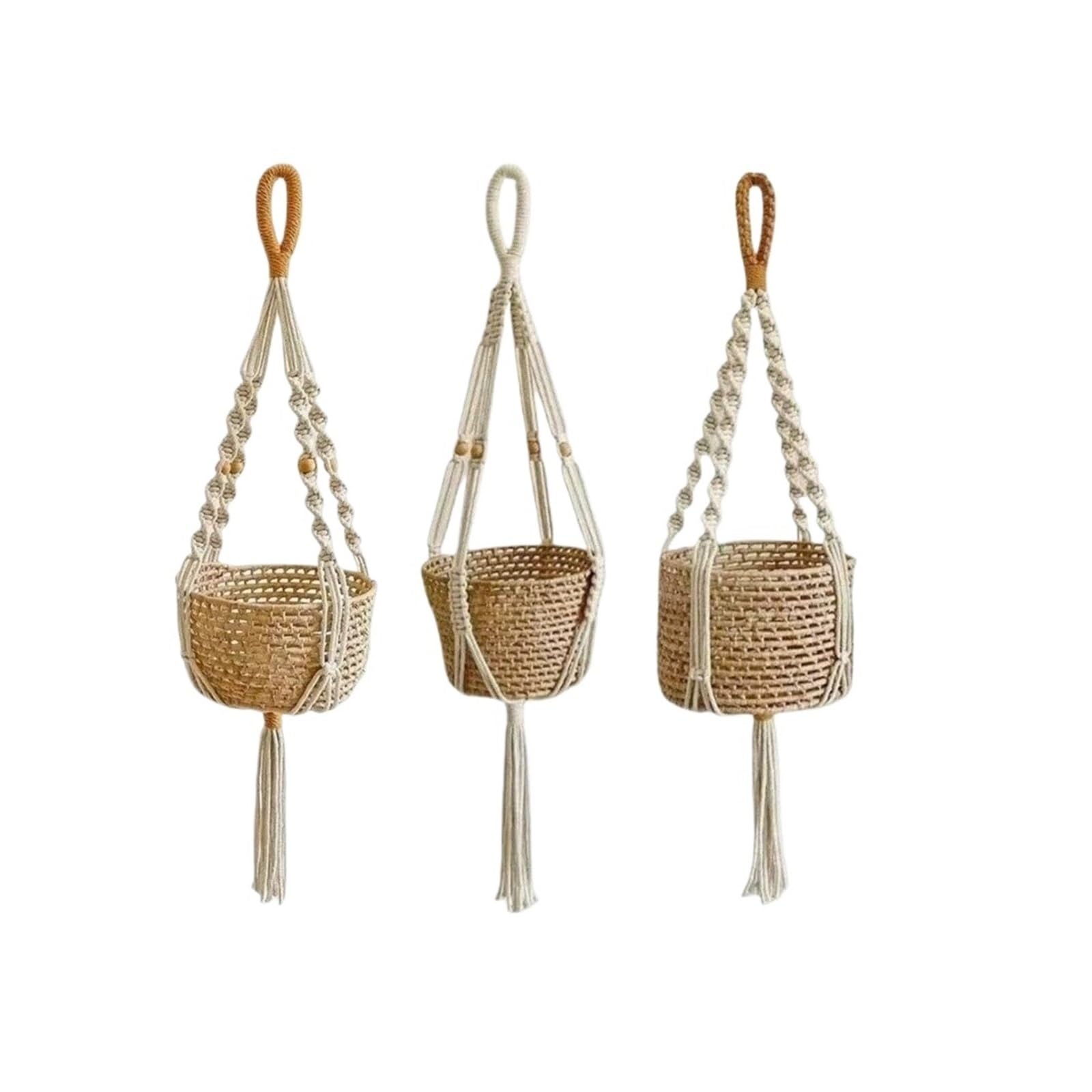 Appendini per Piante Macramè Nappe fatte a mano Macrame Gancio for piante Rete Corda di cotone Appeso a parete Fioriera Cestino Annodato sollevamento Vasi fiori(Set)