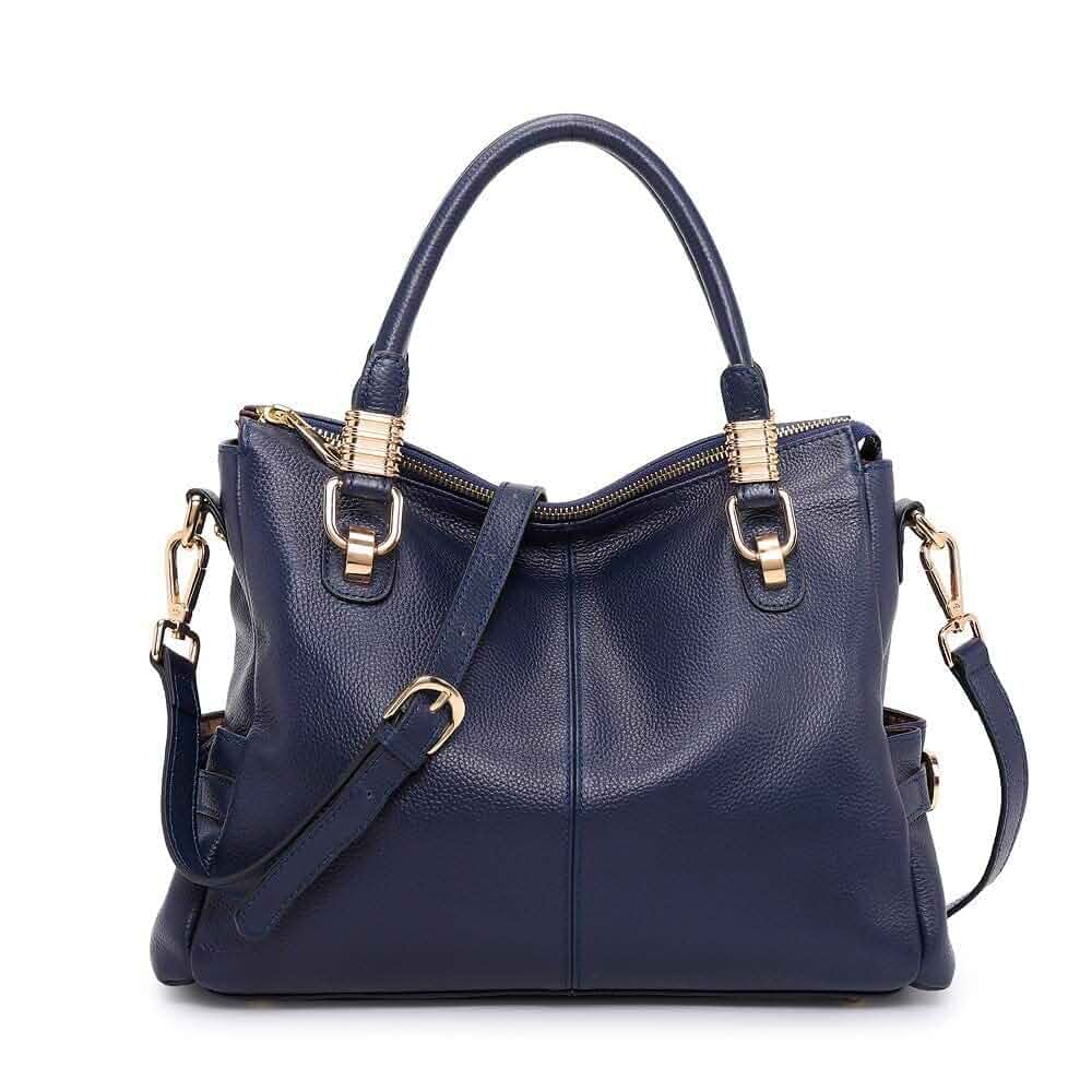 Kattee Women's Leather Purses and Handbags Satchel Tote Shoulder Bag Top grain pebbled cowhide leather purses with protective feet, and a detachable strap for work, business, and travel.