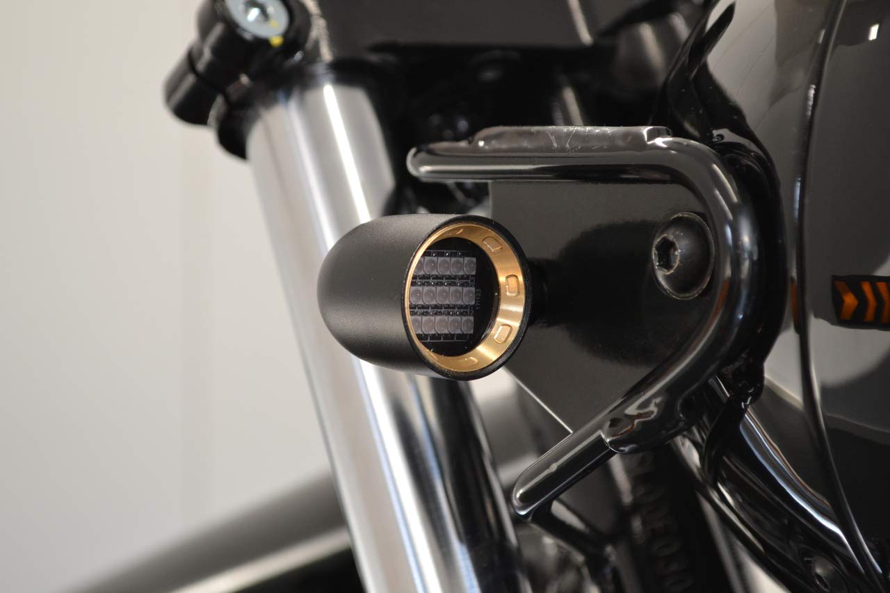 Mini Led Moto Clignotants - Aluminium Cnc - Paire - Noir Avec Or Cadre