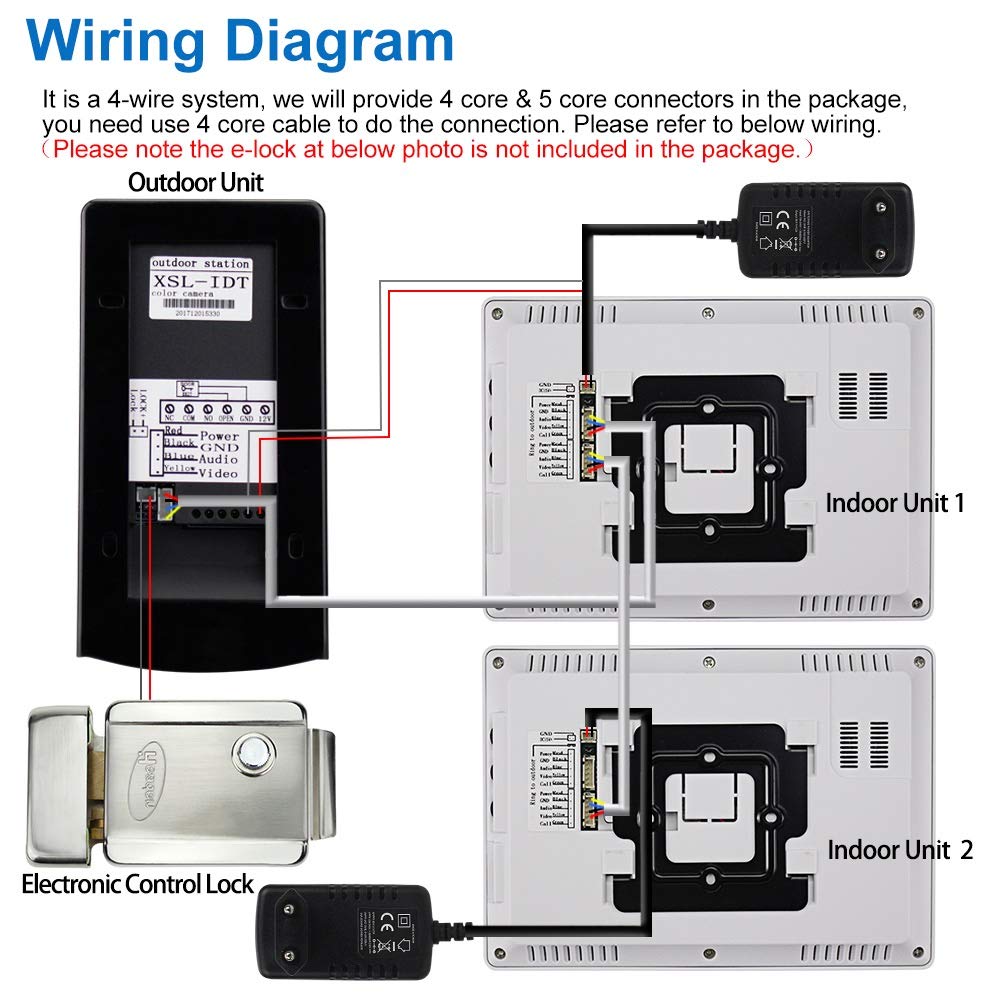 KDL 7 pulgadas Sistema de Intercomunicación Video del Teléfono de la puerta del timbre con Audio bidireccional/IR visión nocturna/Color HD Monitor de cámara para seguridad en el hogar (2 Monitor)