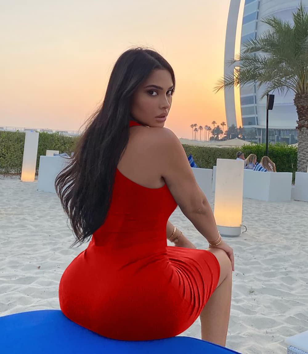 GOBLES Women's Sexy Halter High Neck Elegant Sleeveless Bodycon Midi Club Dress - Image 2