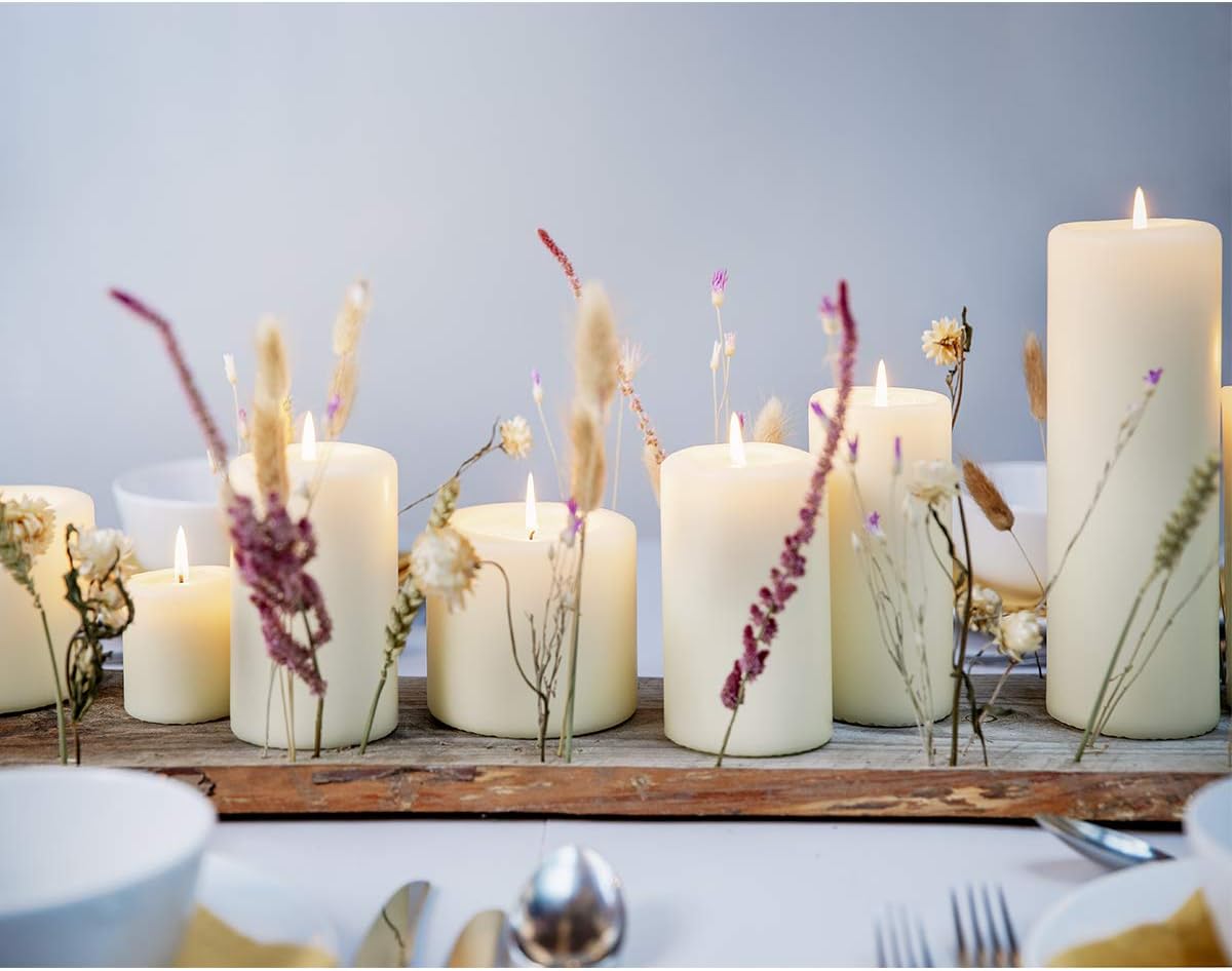 BOLSIUS 6 Ivory Pillar Candles Bulk - 3x3 Inches Candle Set - 25+ Hours Clean Burning - No Palm Oil - 0% Animal Fat - Premium European Quality - Unscented Dripless Dinner Pillars - Image 6