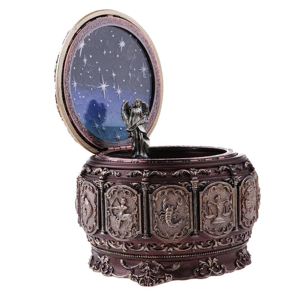 Caja de música LED de constelación de Sagitario vintage, coleccionable, retro, exquisita, tallada a mano, para regalos románticos, melodía de castillo en el cielo, perfecta para