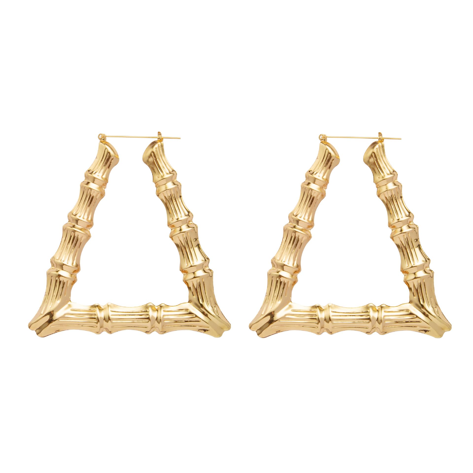 Gold-Tone Bamboo Hoop Earrings for Women 90s Large Bamboo Triangle Hollow Hoop Earrings Oversized Outfits for Women Hip Hop Party Jewelry