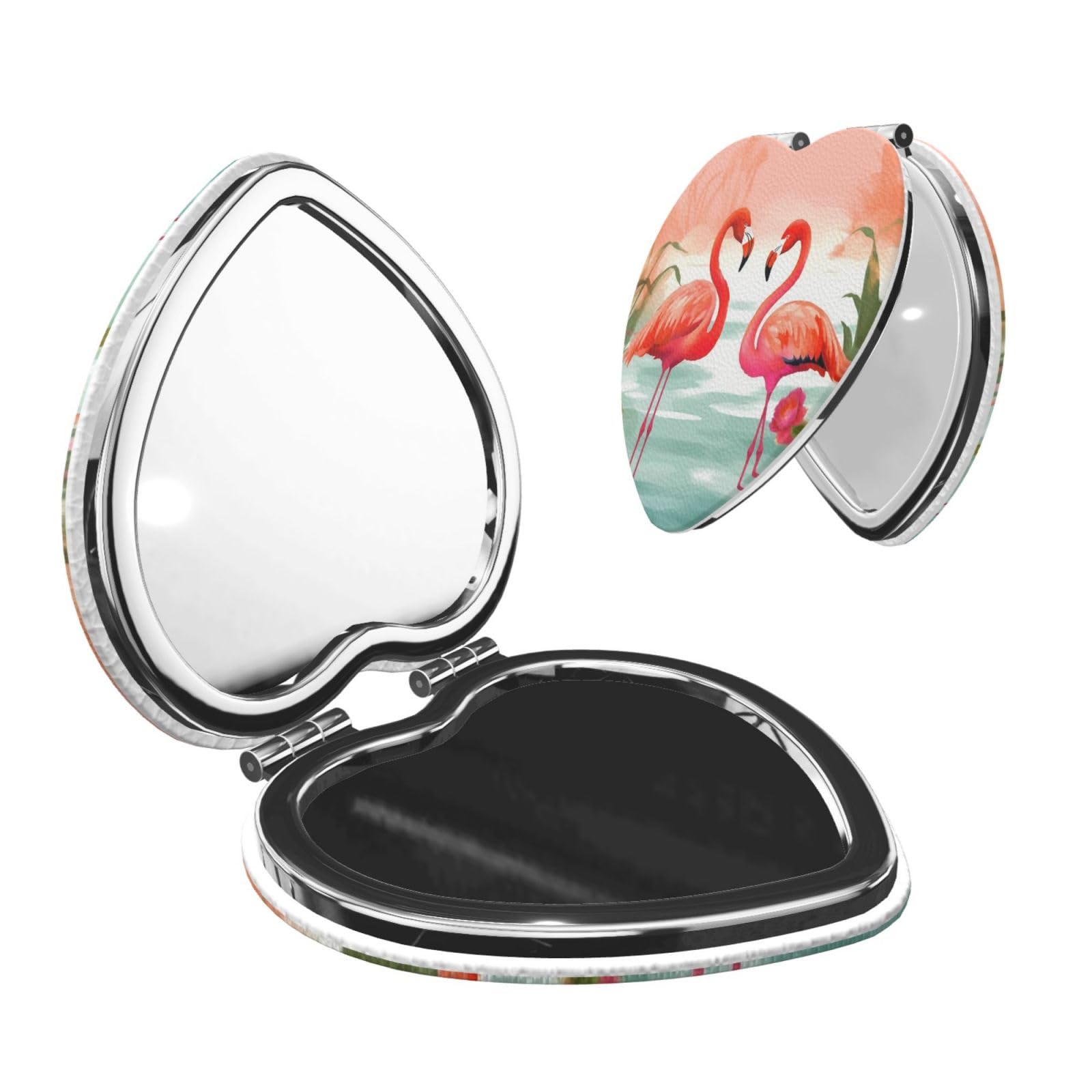 DWVTSLH Two Red Flamingos Compact Mirror for Purse, Double-Sided 2X/1X Magnifying Mirror for Women Men, Travel Makeup Mirror for Handbag, Handheld Vanity Mirror for Gift