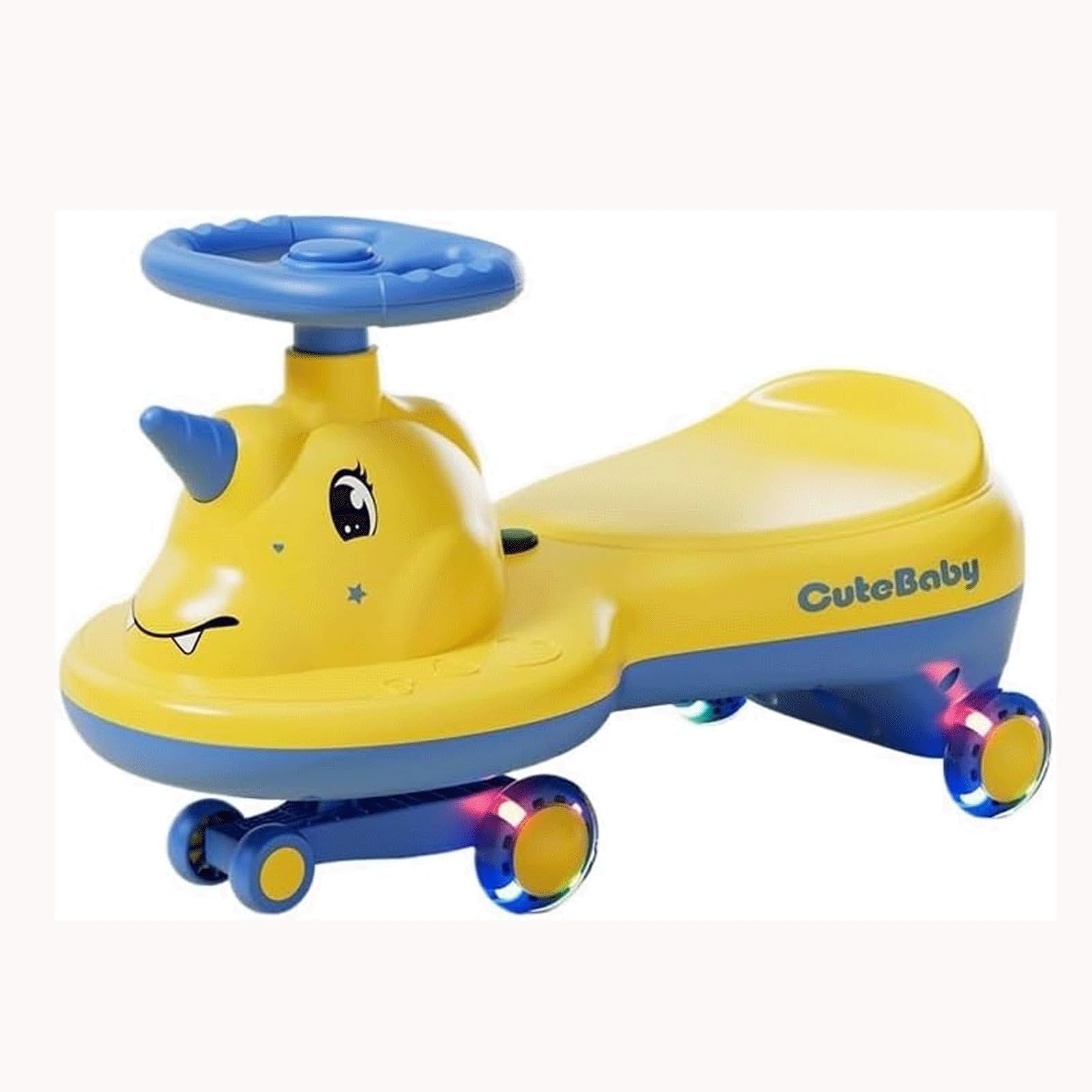 Wiggle Car Cichy, huśtawkowy samochód z migającymi kołami, hulajnoga Wiggle, rowerek biegowy z muzyką i światłami, jeździk dla dzieci w wieku 1-6 lat(Gelb,Flashing wheel)