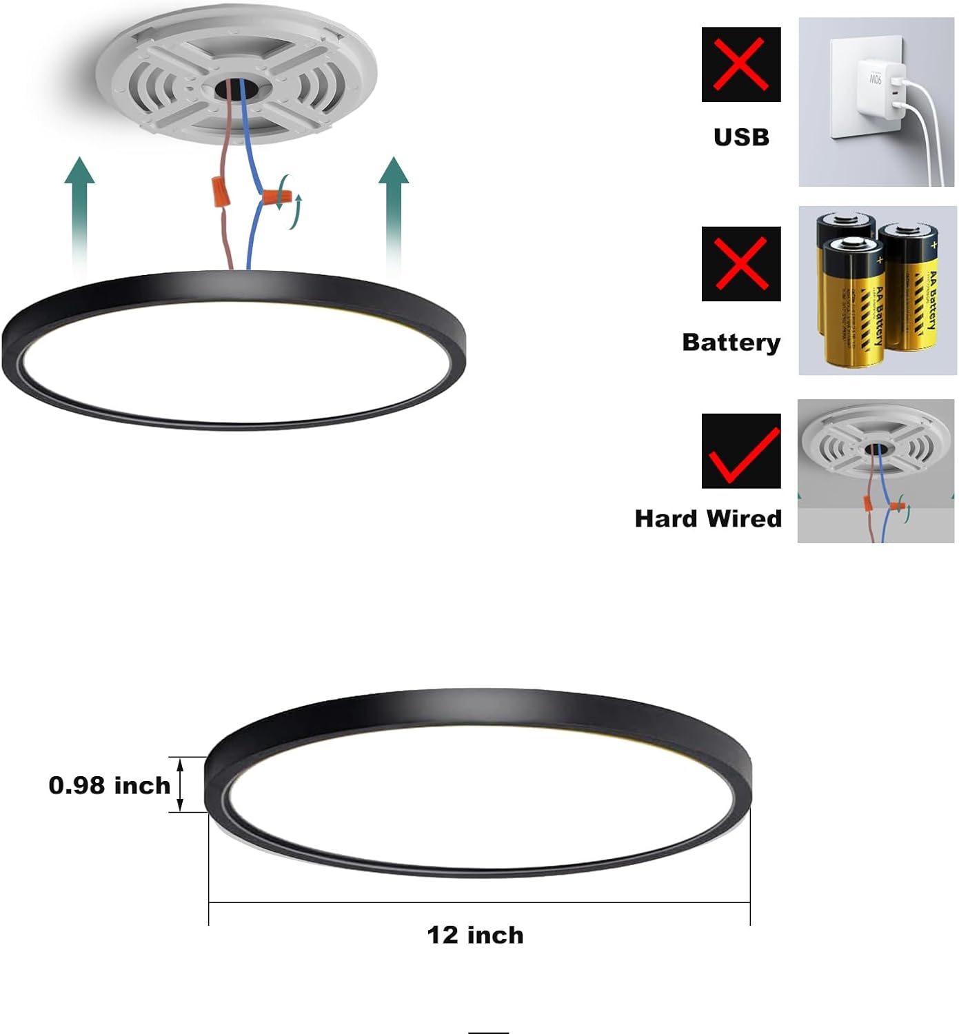 12 Inch Motion Sensor Ceiling Light Indoor,Motion Sensor Fixture Indoor for Closet Hallway Laundry Porch Pantry, Dimmable Ceiling Lights 3000k/4000k/6000k Black