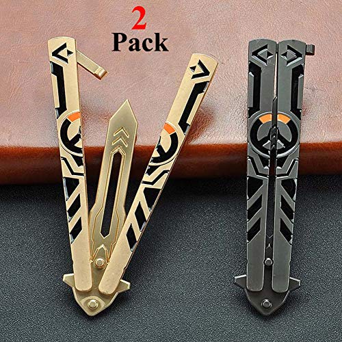 Butterfly Knife Trainer, Practice Steel Metal Folding Knife Unsharpened Blade, 2 Pack, Black