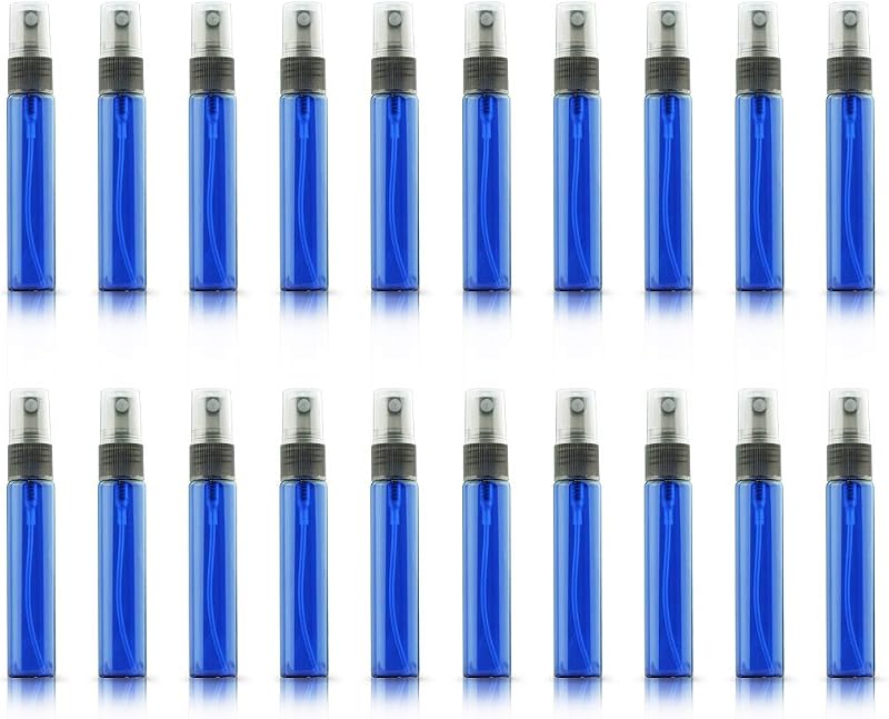 ZbFwmx Frascos de Perfume com Spray em Vidro Azul, 10 mL, Pacote com 20 e Conta-gotas de 1 mL