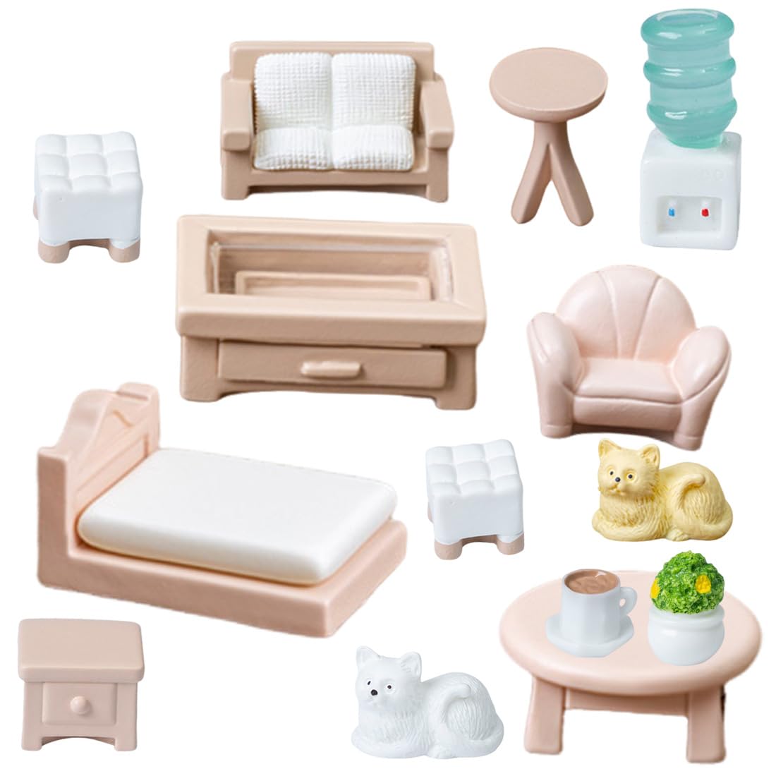 Meubles Miniatures réalistes, 14pcs Kit de Meubles de Maison de Poupée avec Accessoires pour Maison de Poupée, Accessoires décoratifs Maison poupée pour Faire sembla