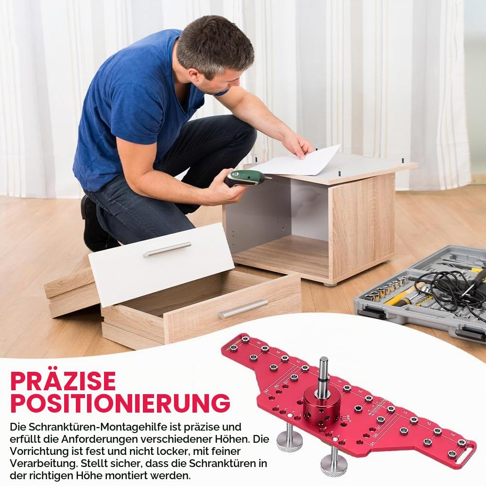 Lochreihen Bohrschablone, 2 in 1 Regalstiftvorrichtung und 35mm Scharniervorrichtung, Schablone Bohrführung mit 5mm 6.25mm Bohrlehre für Holzbearbeitung, DIY-Holzbearbeitungswerkzeug (Long)