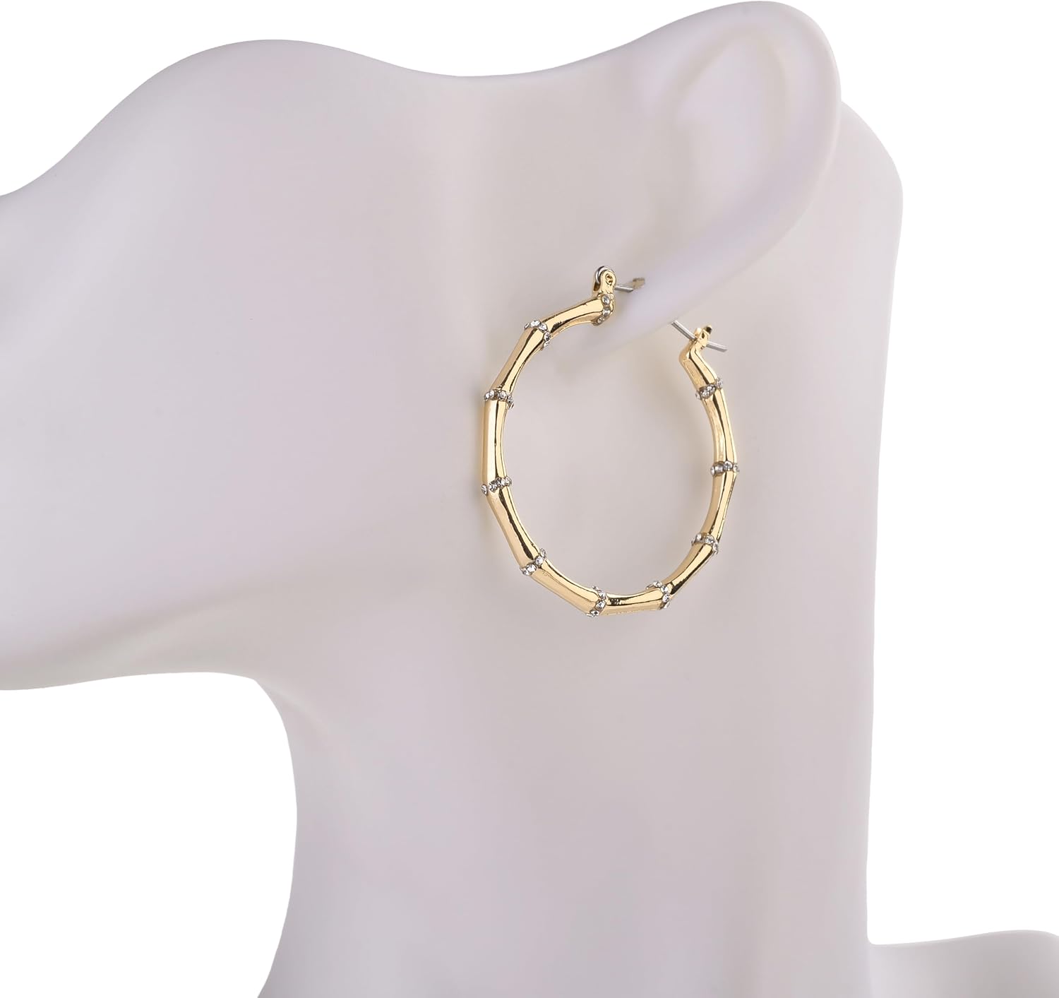 Nicole Miller Goldtone Bamboo Hoop Earrings with Crystal Accents, 1.6 Inch Fashion Jewelry