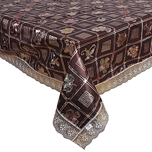 Image of Heart Home Dining Table Cover|PVC Spill Proof Geometric Pattern Tablecloth|Kitchen Dinning Protector with Seamless Border, 60X90 Inch (Gold)