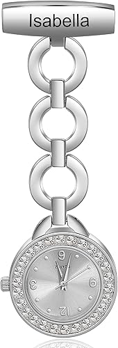 Relojes de enfermera para enfermeras, médicos, relojes de enfermería personalizados, con nombre grabado, pin de solapa en el reloj de enfermería,
