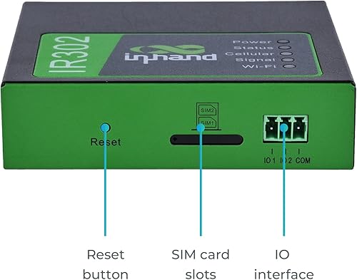 Miniatura 3 de InHand Networks IR302 Industrial IoT LTE 4G VPN, LTE Cat M1Nb-Iot+ Wi-Fi, ranuras para tarjetas SIM duales, gestión por plataforma en la nube,