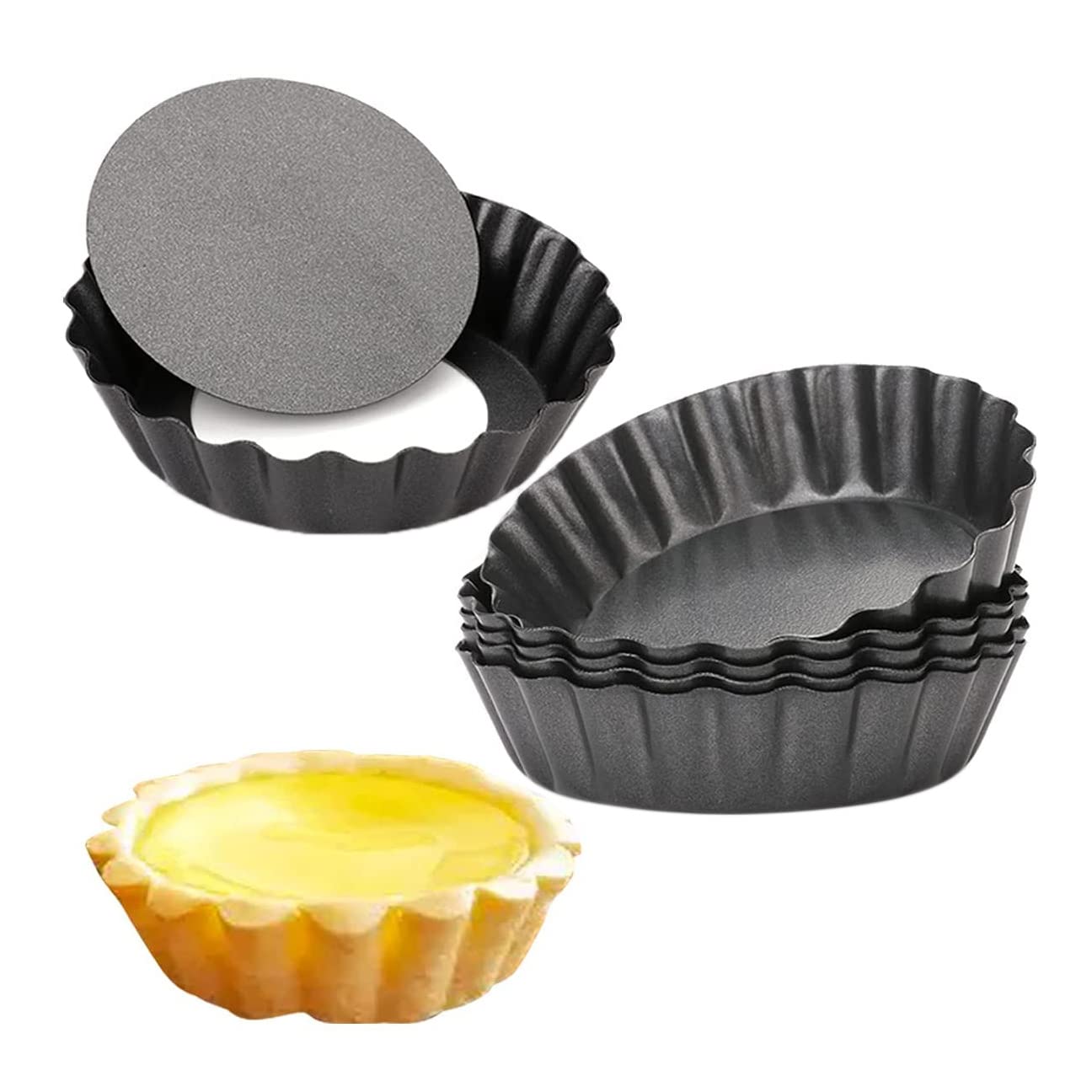 Melairo 6 Pcs Egg Tart Molds, 3Inch Mini Tart Pans Removable Bottom, Cupcake Cake Muffin Mold Tin Pan Baking Tool