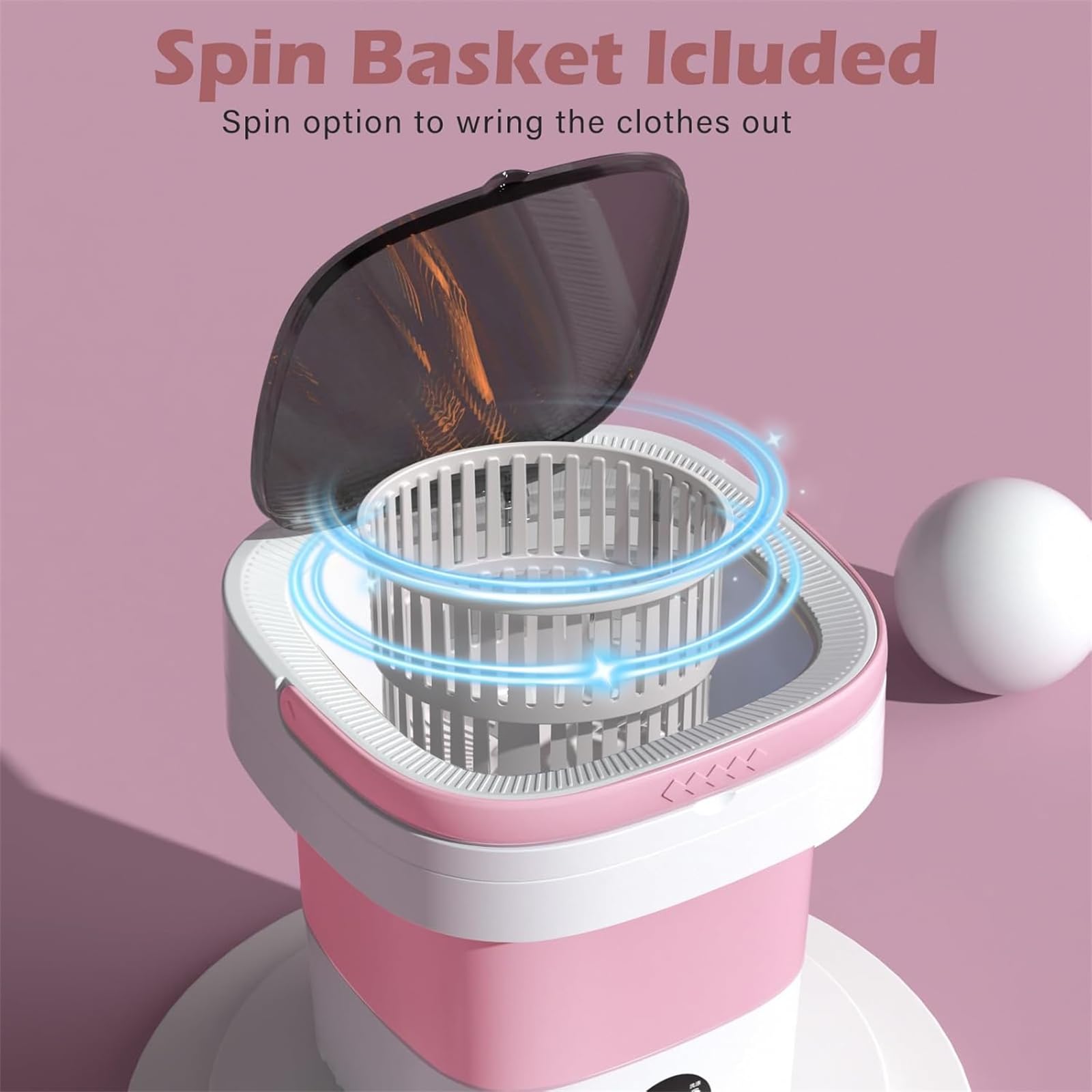 Mini lavatrice da 12 l, lavatrice portatile con cestello di centrifuga rimovibile pieghevole e compatta, 3 modalità tattili per appartamenti, dormitori e campeggio, rosa