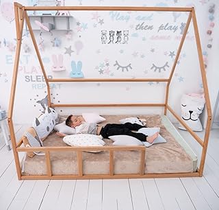 BUSYWOOD Toddler Floor Bed Frame - Childrens Bed - Wood House Bed for Kids - Cute Toddler Bed Frame - Montessori Kids Bedroom Furniture - Children Bed (Model 1 Floor Mini, for SLEEPING ONLY)
