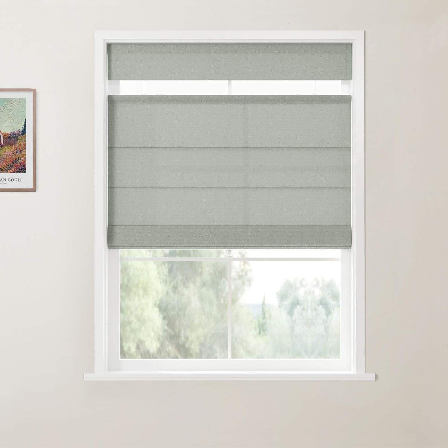 TWOPAGES Top Down Bottom Up Roman Shades Cordless Cotton Fabric Custom Blinds for Indoor Windows No Risk of Falling, Andy Collection