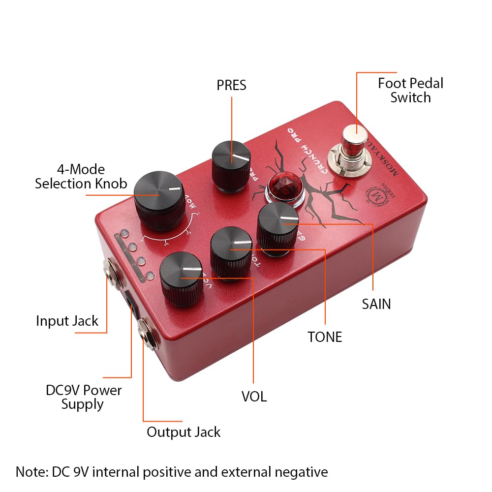 Btuty Pedał zniekształceń gitarowych Pedał efektów gitary elektrycznej Regulacja głośności/tonu/wzmocnienia/ciśnienia True Bypass Metalowa obudowa DC 9 V 6,35 mm Interfejs wejścia/wyjścia Mini