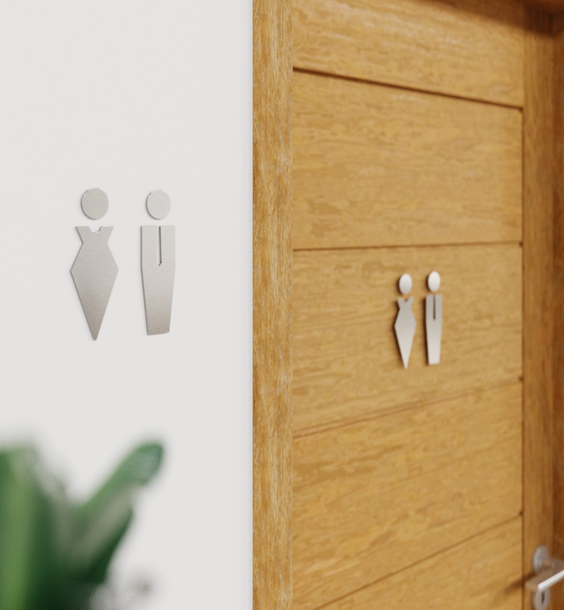 Edelstahl WC-Schilder Set - selbstklebend & pflegeleicht - Design Toiletten-Schilder ST-01-E