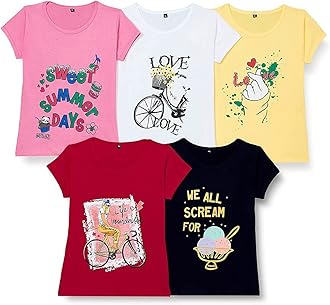 T2FGirls Cotton Printed Regular Fit T-Shirt (Pack of 5)